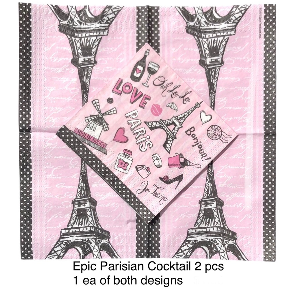 Epic Set of Two (2) INDIVIDUAL Assorted Parisian Cocktail Decoupage Napkins